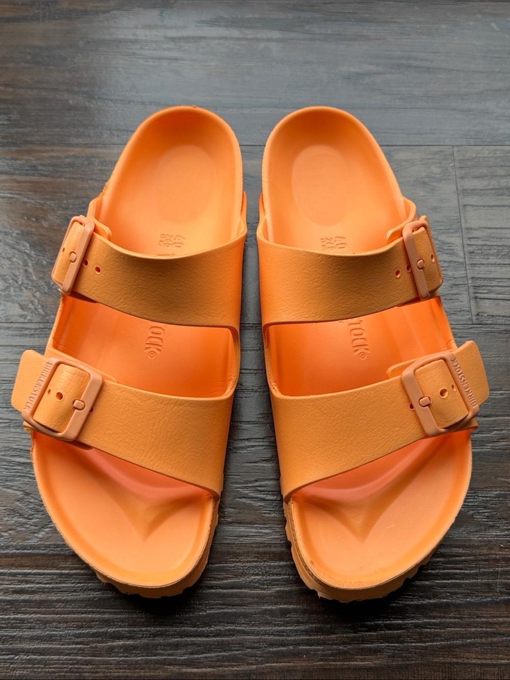 Birkenstock Orange Two-Strap Slide Sandals
